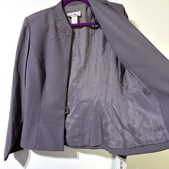 Karen Miller NEW YORK Formal Blazer Jacket Size 10 Gray Beaded Single Button NWT - Picture 9 of 10